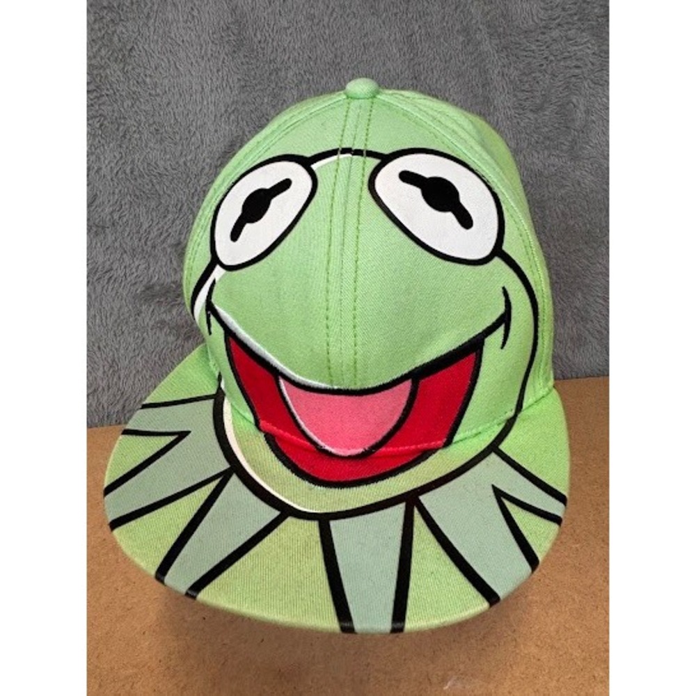 Disney The Muppets Kermit the Frog Snapback Hat Green Flat Brim Graphic Cap‎